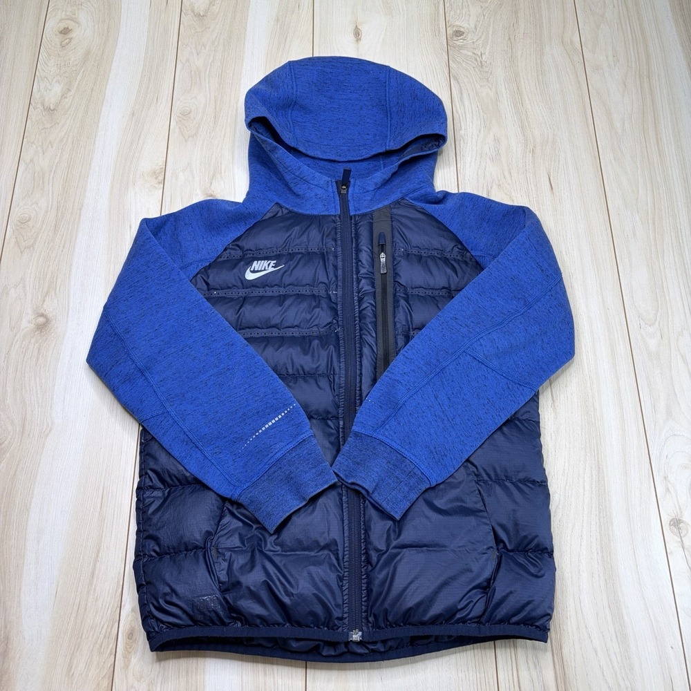 Nike Sportswear Aeroloft Tech Down Jacket Hoodie Blue Boys Size Large Puffer